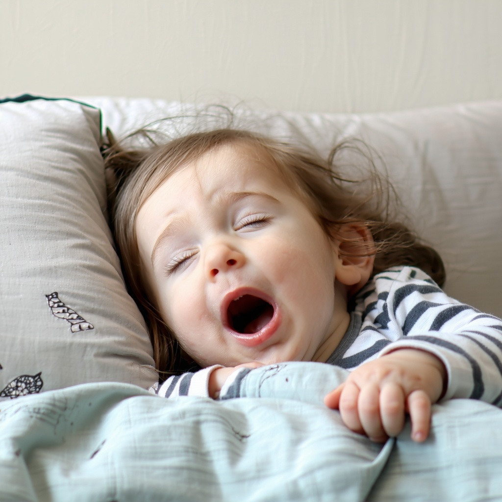 toddler sleeping in bed with mouth open